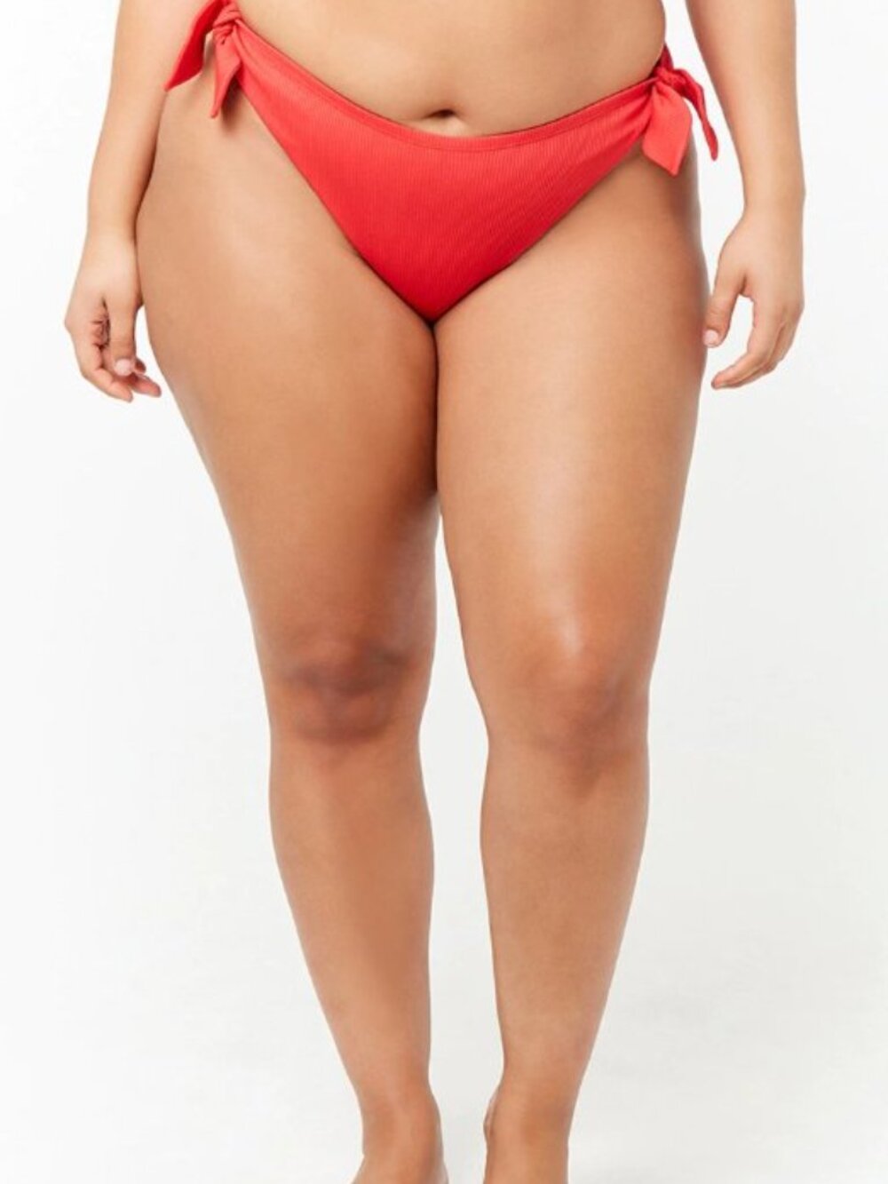 Forever 21 Plus Red Ribbed Side-Tie Bikini Bottoms Only 2X